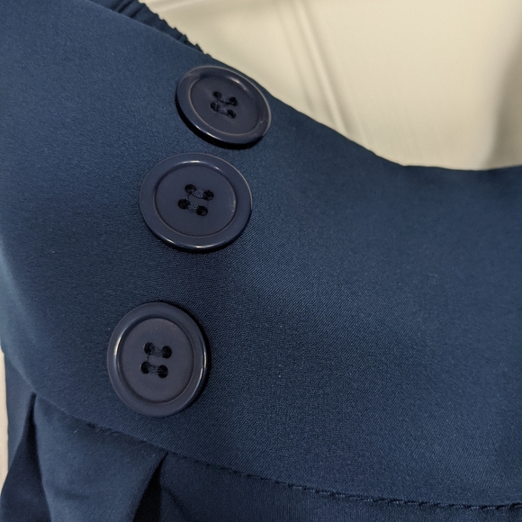 Blue Skirt Vintage High Waist Pleated Skirt with Pockets - Picture 6 of 7